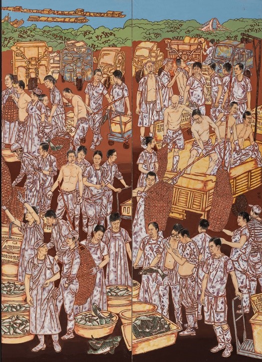 <h2>洪泽湖畔鱼虾香</h2><p>作者：田园</p><p>规格：200cm×140cm</p><p>品类：中国画</p>